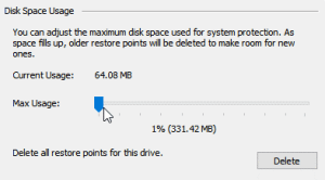 Specify Disk Space for Restore Points
