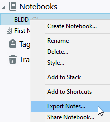 Selecting Export Notes from the context menu